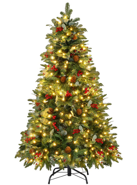 Jingle Jollys 150cm Warm White Prelit Christmas Tree with Pine Cones and Berries - Main Image