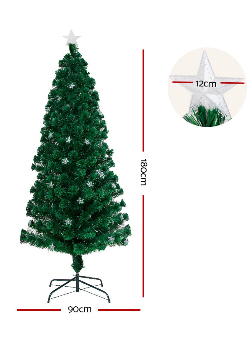 Jingle Jollys 180cm Fibre Optic Christmas Tree with Stars - Dimensions Image