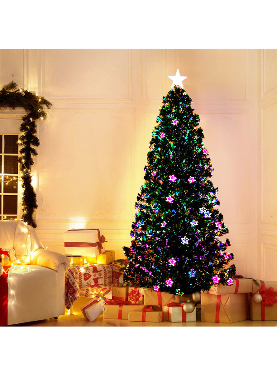 Jingle Jollys 180cm Fibre Optic Christmas Tree with Stars - Main Image