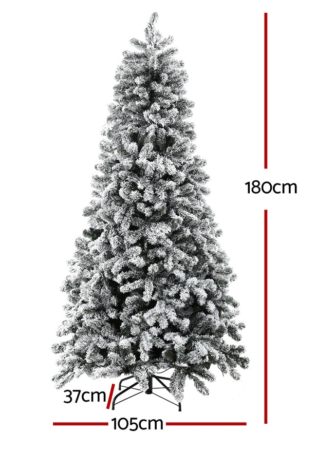 Jingle Jollys 180cm Prelit Snow Flocked Christmas Tree - Dimensions Image 1