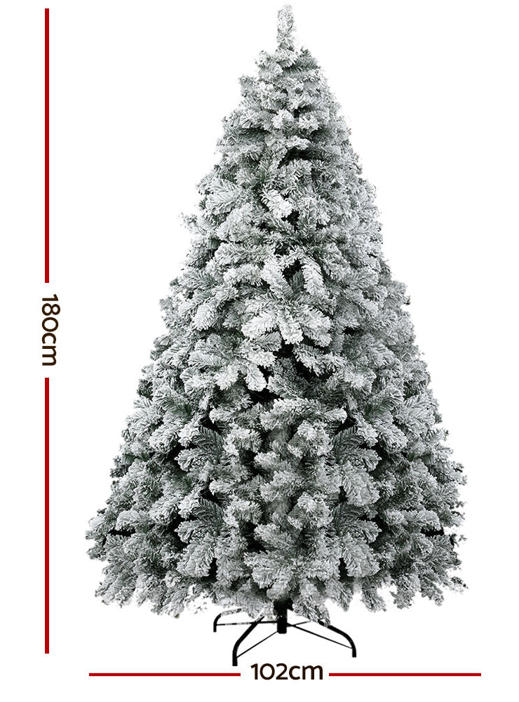 Jingle Jollys 180cm Snow Flocked Christmas Tree - Dimensions Image