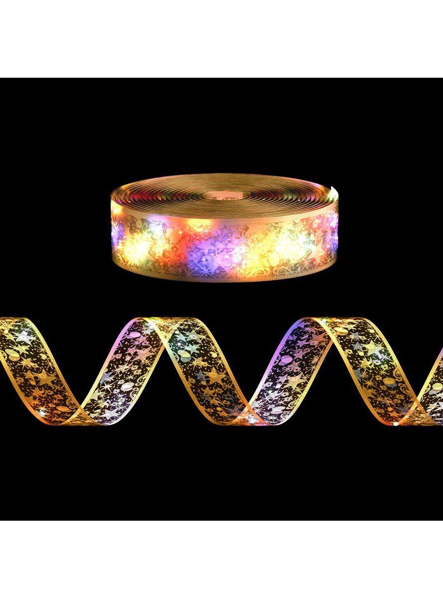 Jingle Jollys 20 Metre 200 LED Light Up Christmas Ribbon in Gold - Alternate Image 2