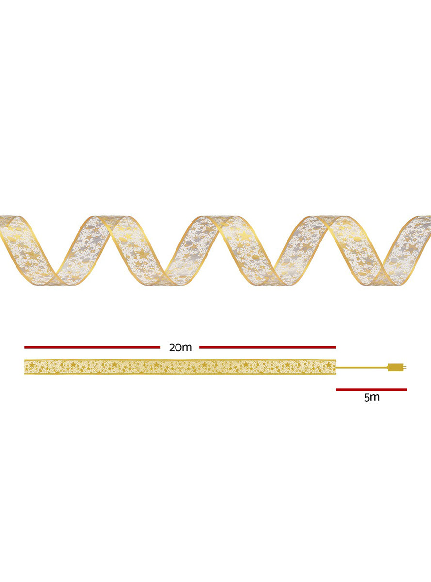 Jingle Jollys 20 Metre 200 LED Light Up Christmas Ribbon in Gold - Alternate Image