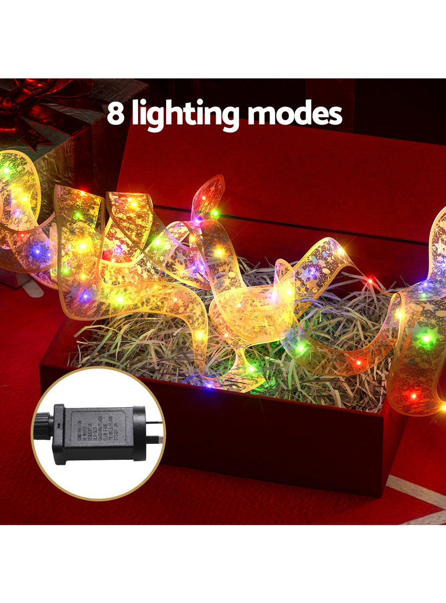 Jingle Jollys 20 Metre 200 LED Light Up Christmas Ribbon in Gold - Information Image 2