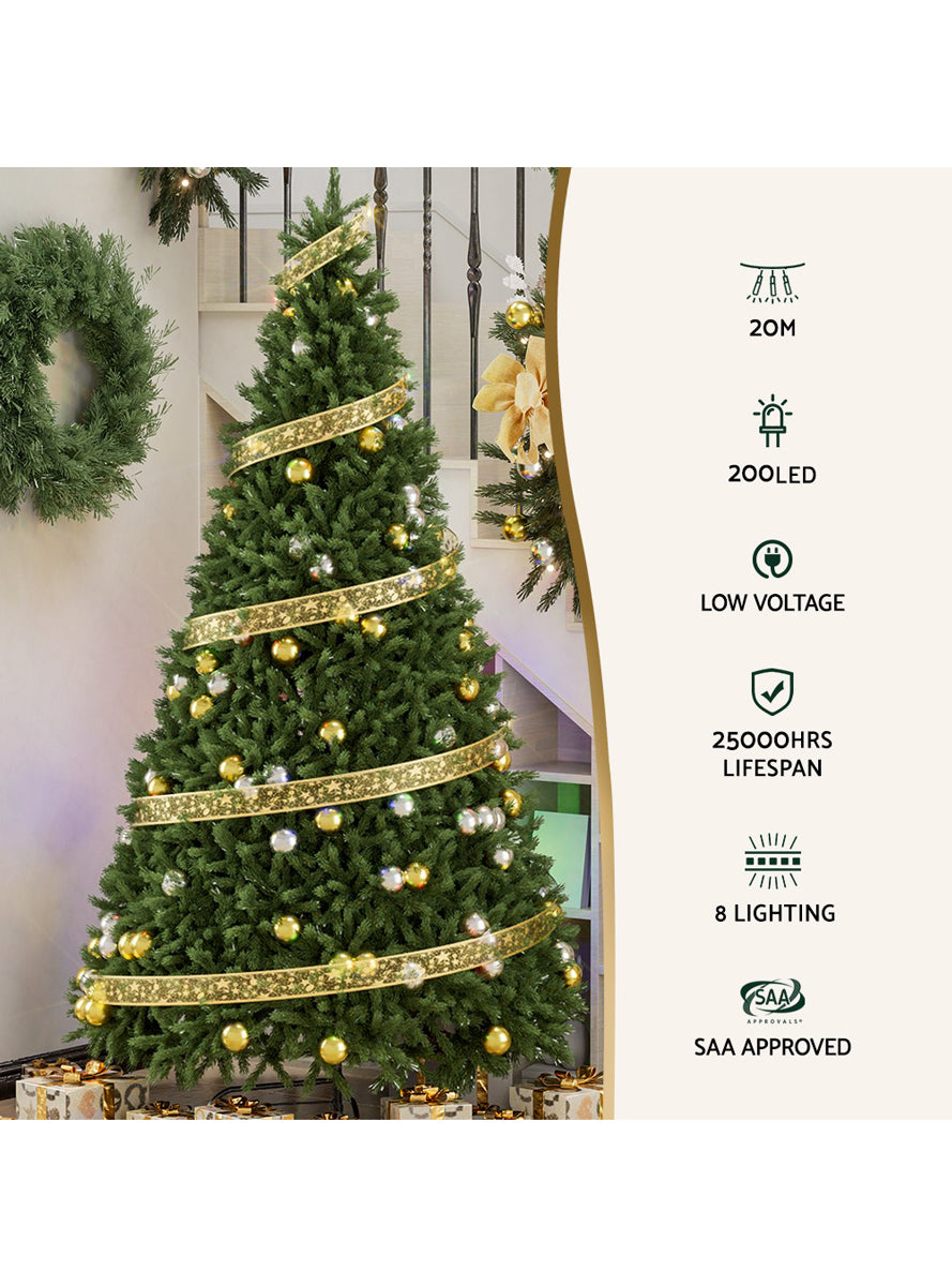 Jingle Jollys 20 Metre 200 LED Light Up Christmas Ribbon in Gold - Information Image