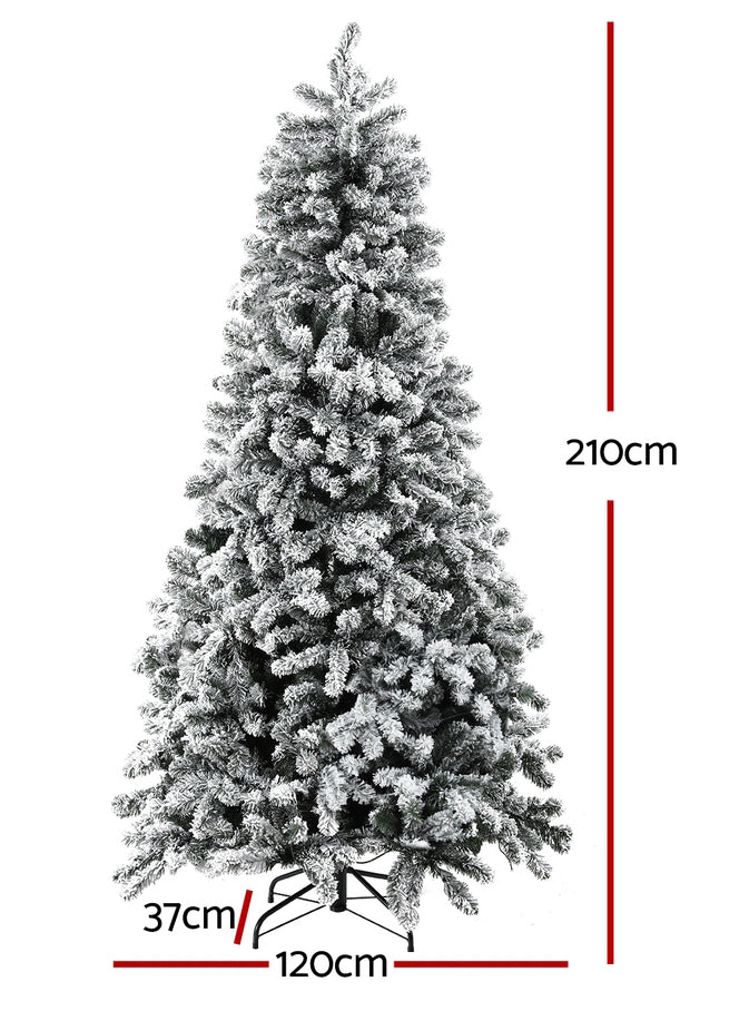 Jingle Jollys 210cm Prelit Snow Flocked Christmas Tree - Dimensions Image
