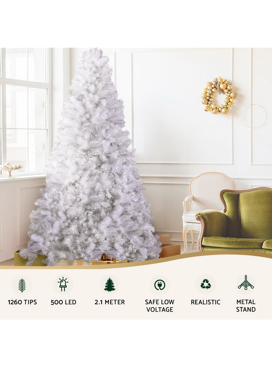 Jingle Jollys 210cm Prelit White Christmas Tree - Information Image 1