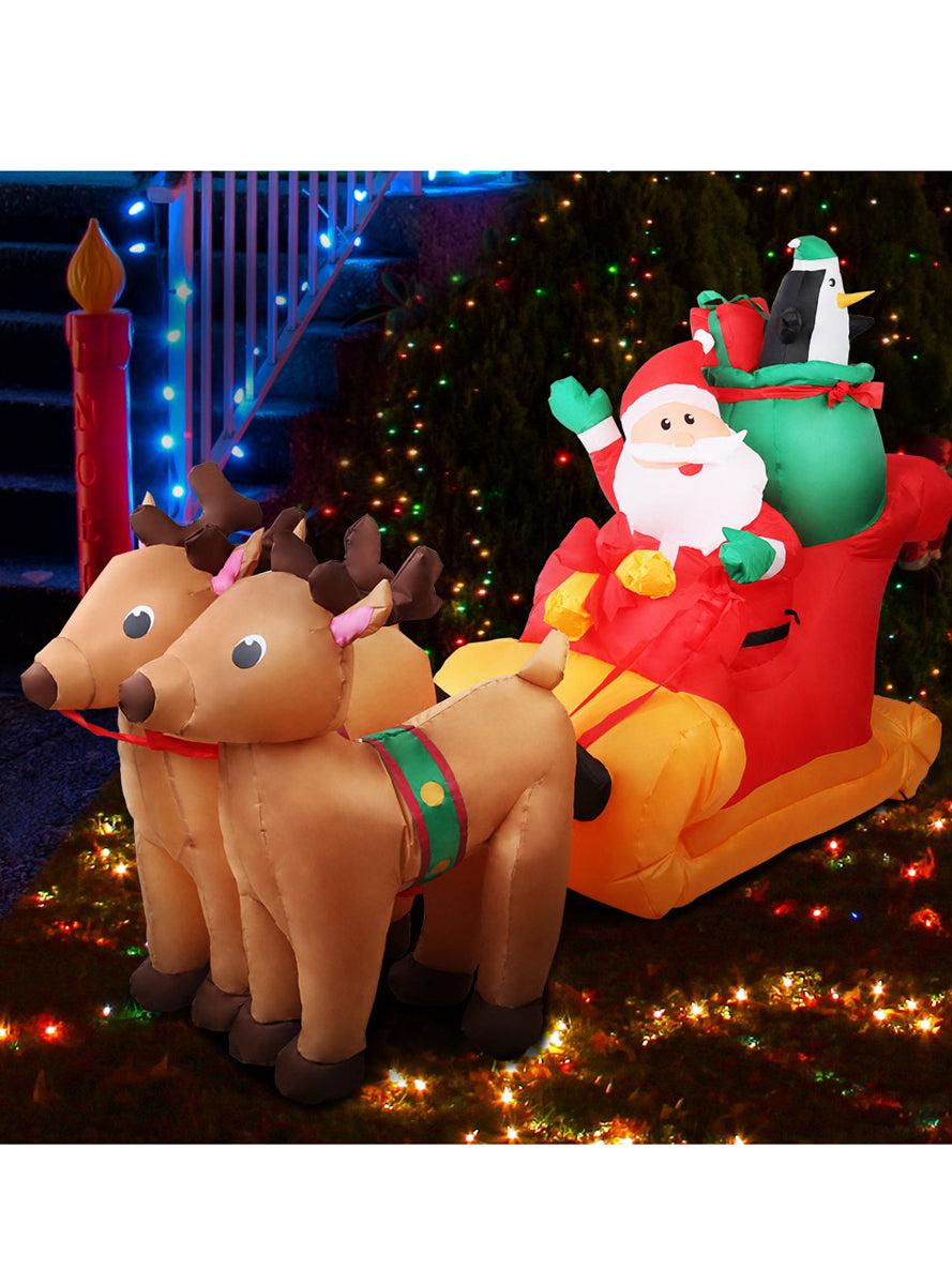 Jingle Jollys 220cm Santa with Sleigh and Reindeer Inflatable Christmas Decoration - Alternate Image 2