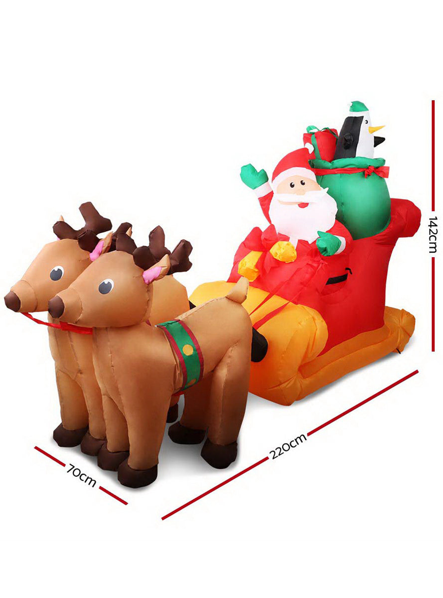 Jingle Jollys 220cm Santa with Sleigh and Reindeer Inflatable Christmas Decoration - Dimensions Image 1