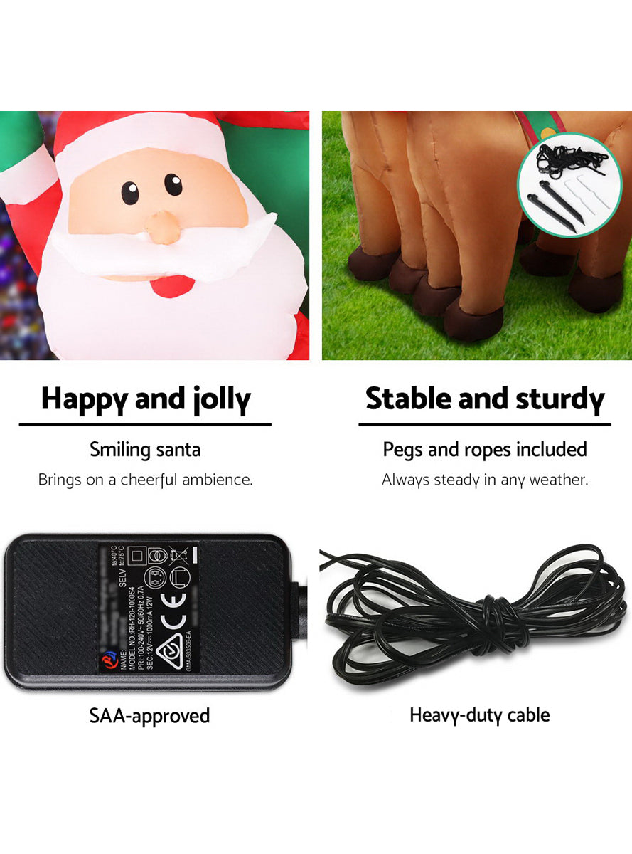 Jingle Jollys 220cm Santa with Sleigh and Reindeer Inflatable Christmas Decoration - Information Image 3