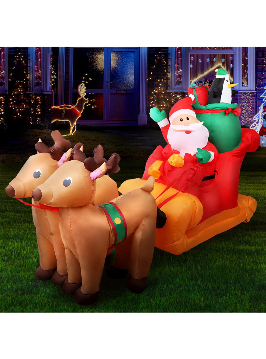 Jingle Jollys 220cm Santa with Sleigh and Reindeer Inflatable Christmas Decoration - Main Image