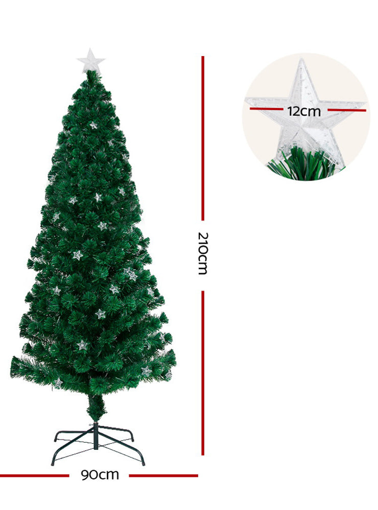 Jingle Jollys 240cm Fibre Optic Christmas Tree with Stars - Dimensions Image 1