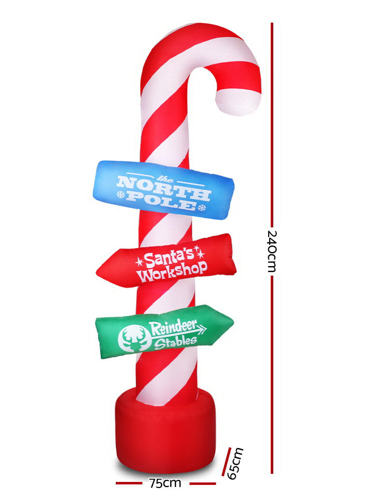 Jingle Jollys Inflatable Candy Cane Sign Christmas Decoration 240cm - Dimensions Image