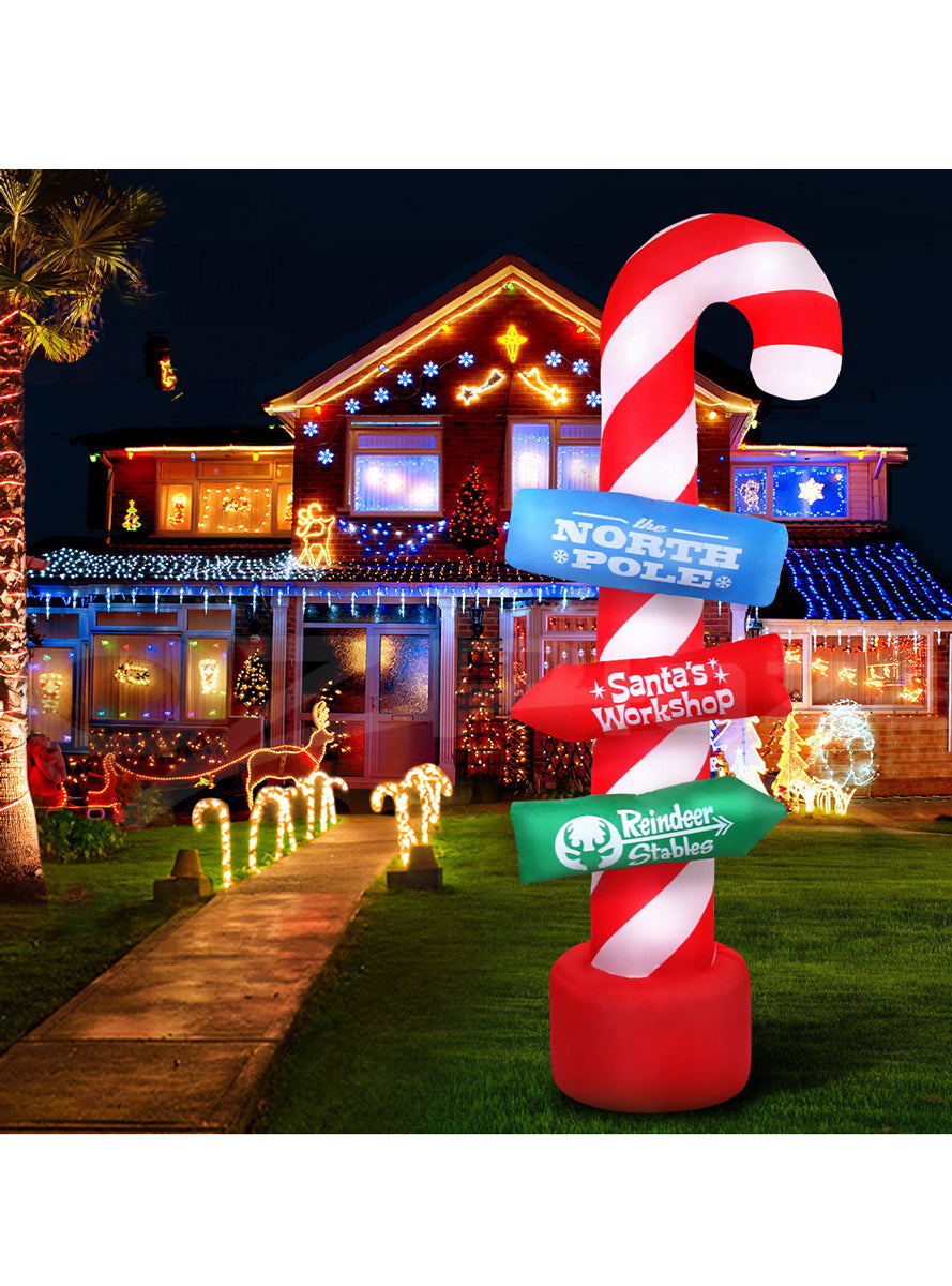 Jingle Jollys Inflatable Candy Cane Sign Christmas Decoration 240cm - Main Image