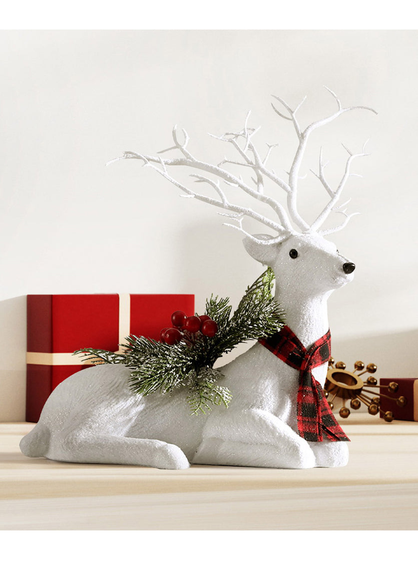 Jingle Jollys White Glitter Reindeer Laying Down Christmas Decoration 32cm - Alternate Image