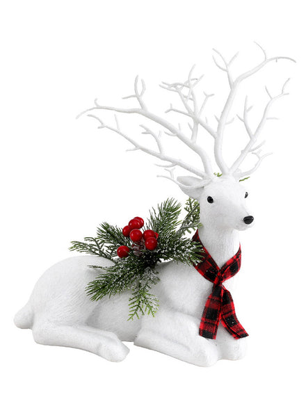 Jingle Jollys White Glitter Reindeer Laying Down Christmas Decoration 32cm - Main Image
