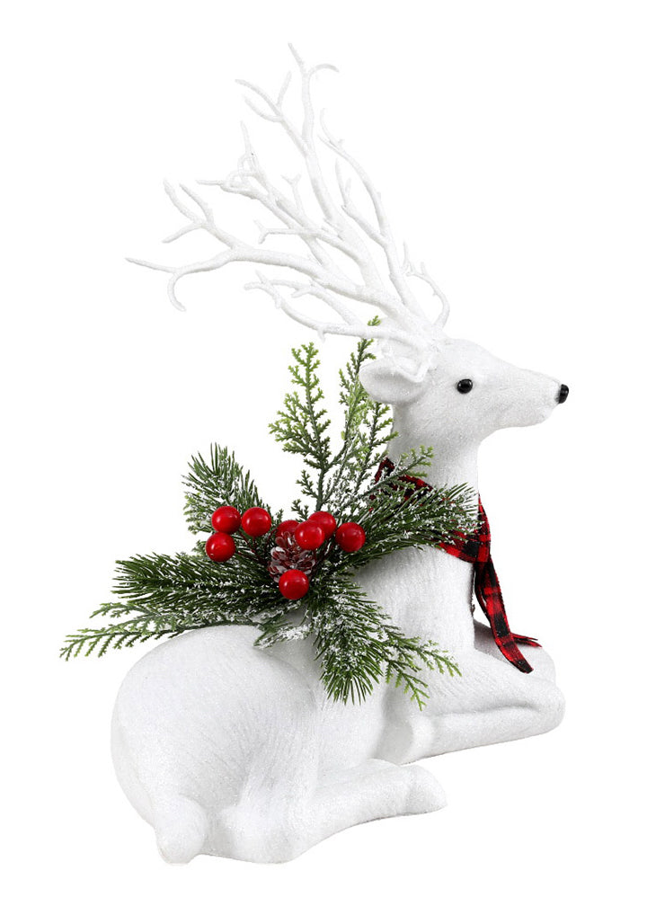 Jingle Jollys White Glitter Reindeer Laying Down Christmas Decoration 32cm - Side Image