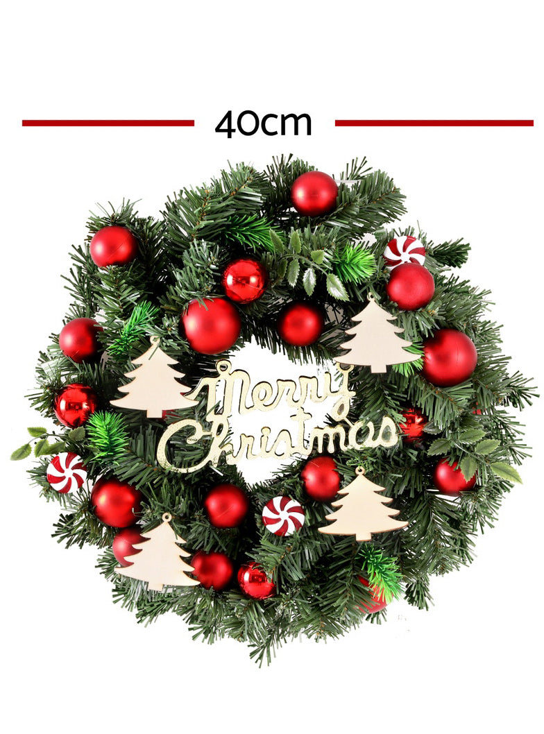 Jingle Jollys Merry Christmas Wreath with Baubles 40cm - Dimensions Image