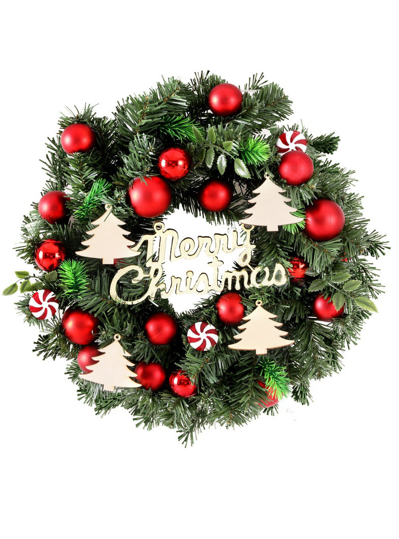Jingle Jollys Merry Christmas Wreath with Baubles 40cm - Main Image