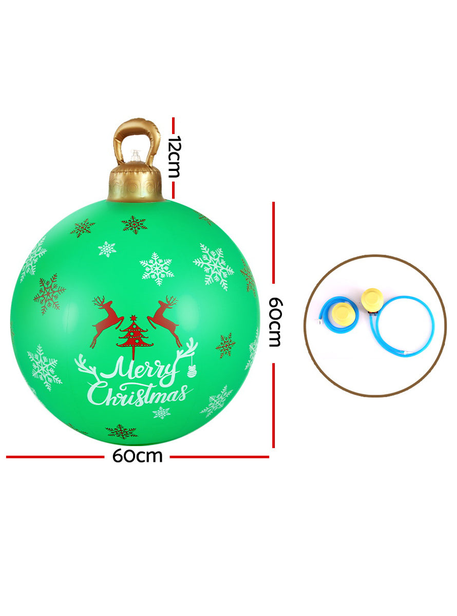 Jingle Jollys Inflatable Green Reindeer Print Christmas Bauble Decoration 60cm - Dimensions Image