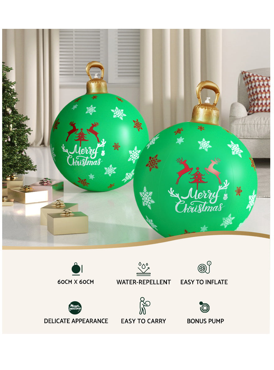 Jingle Jollys Inflatable Green Reindeer Print Christmas Bauble Decoration 60cm - Information Image 1