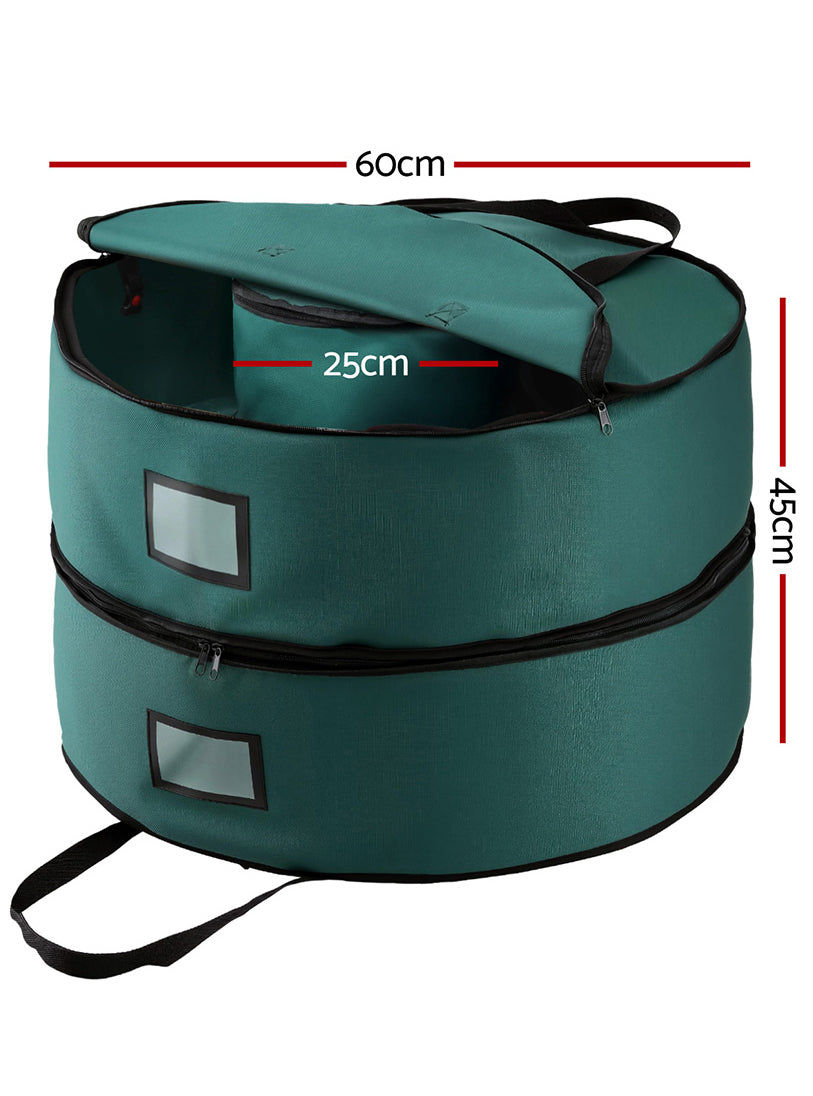 Jingle Jollys Green 2 Tier Wreath Storage Bag - Dimensions Image 1
