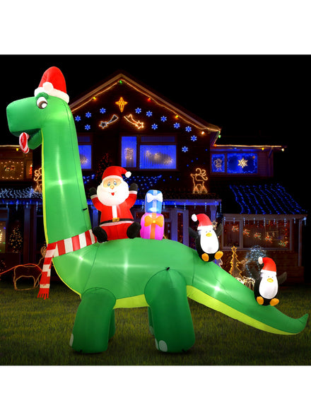 Jingle Jollys Santa and Dinosaur 380cm Inflatable Christmas Decoration - Main Image
