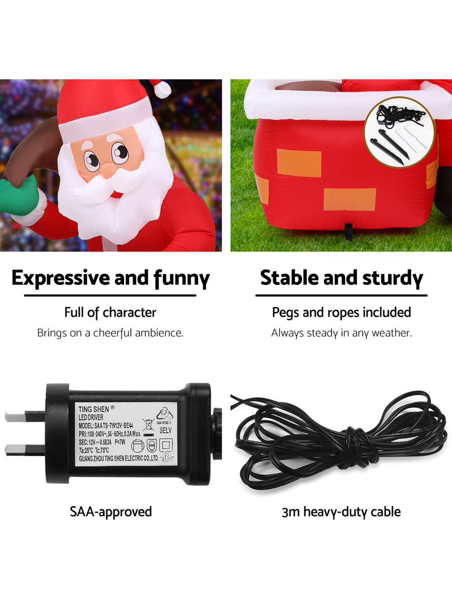 Jingle Jollys Santa in Chimney Outdoor Inflatable Christmas Decoration - Information Image 3