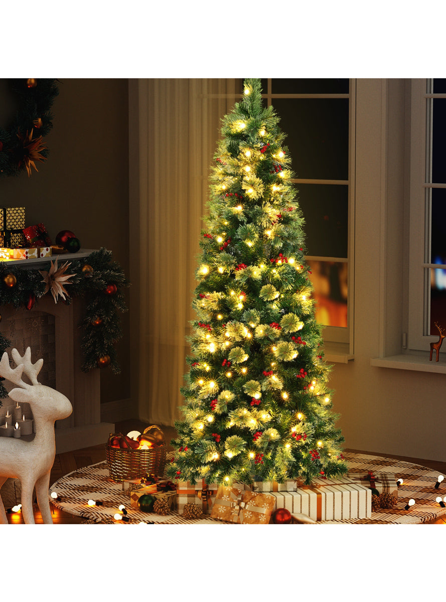 Jingle Jollys Slim 180cm Warm White Prelit Christmas Tree with Pine Cones and Berries - Alternate Image