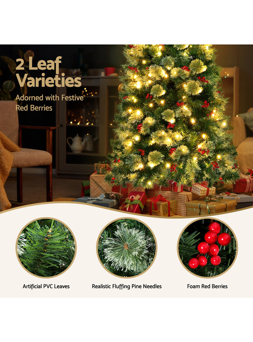 Jingle Jollys Slim 180cm Warm White Prelit Christmas Tree with Pine Cones and Berries - Info Image 2