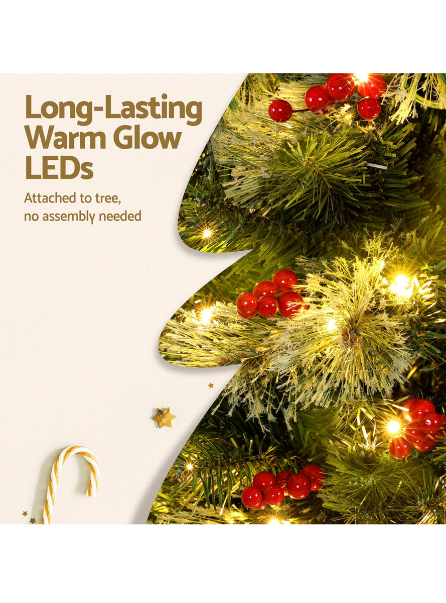 Jingle Jollys Slim 180cm Warm White Prelit Christmas Tree with Pine Cones and Berries - Info Image 3
