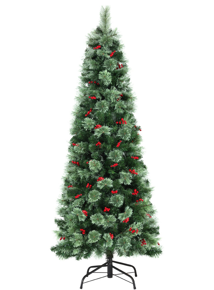Jingle Jollys Slim 180cm Warm White Prelit Christmas Tree with Pine Cones and Berries - Main Image