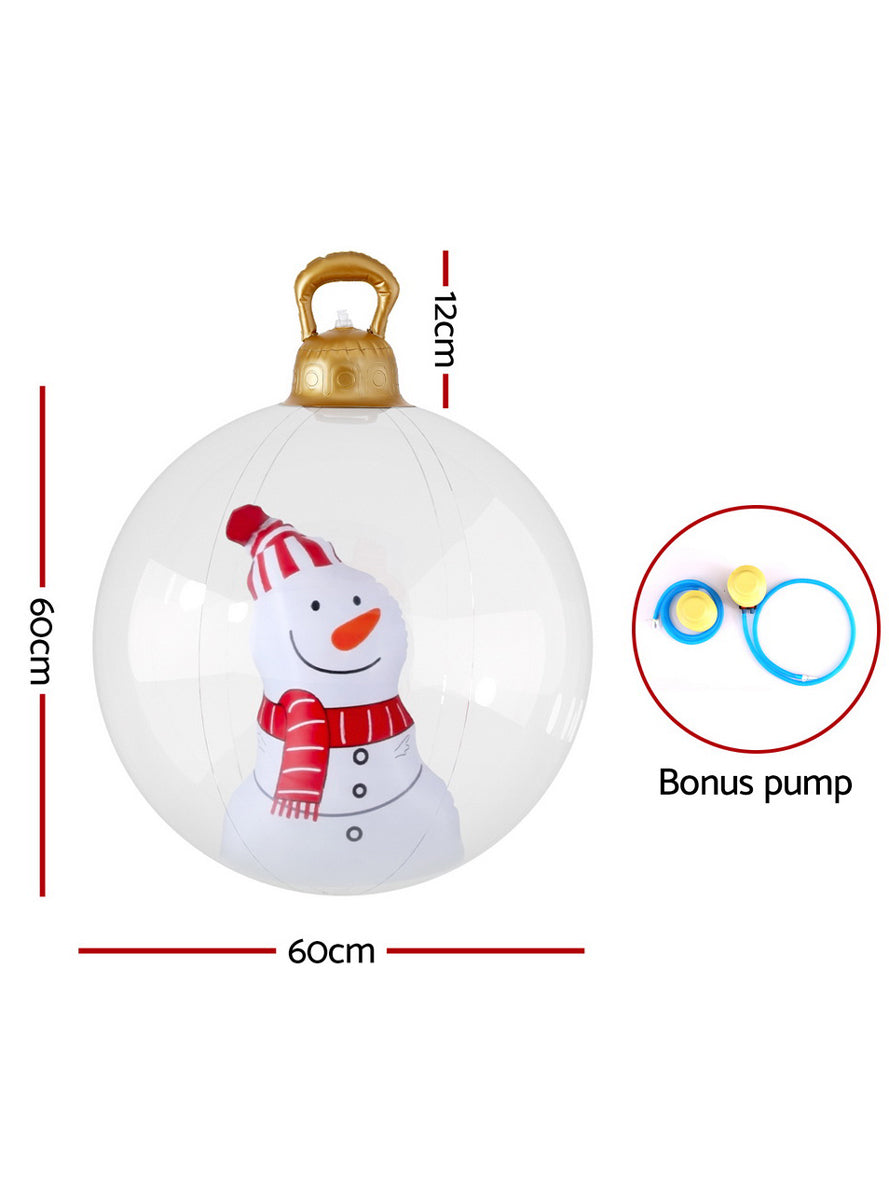 Jingle Jollys Snowman Print Inflatable 60cm Bauble Christmas Decoration - Dimensions Image