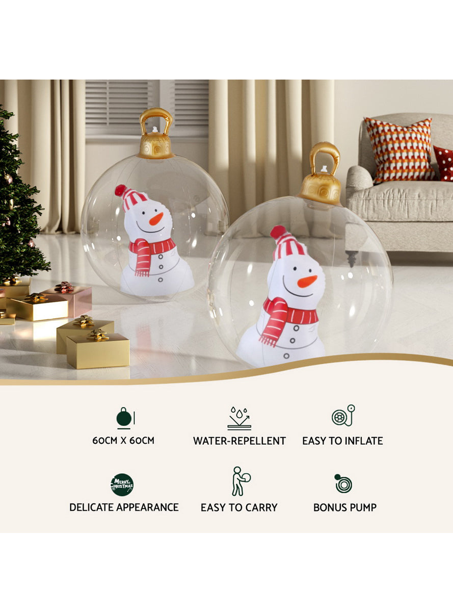 Jingle Jollys Snowman Print Inflatable 60cm Bauble Christmas Decoration - Info Image 1
