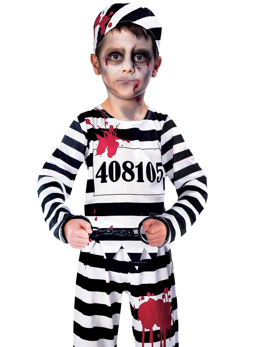 Image of Zombie Convict Boys Halloween Costume - Close Image