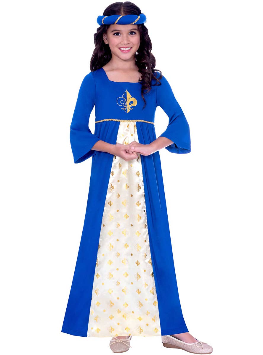 Girls Blue and Gold Medieval Princess Costume