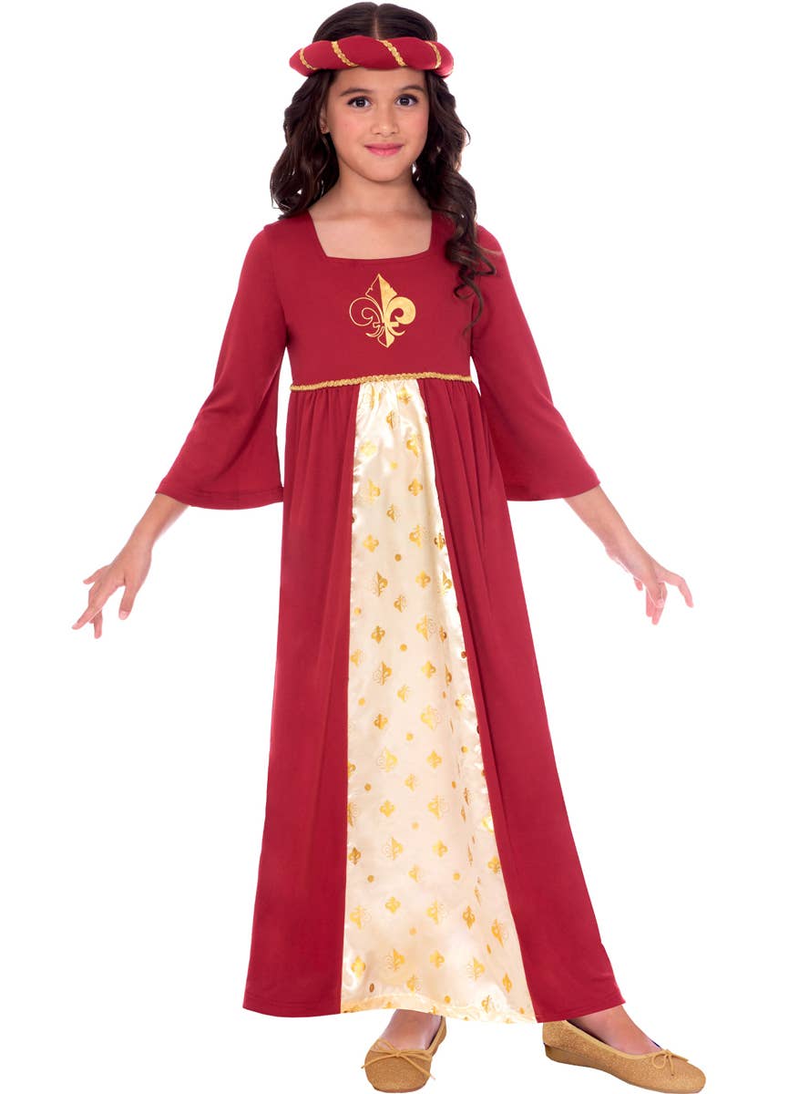 Girls Red and Gold Medieval Princess Costume