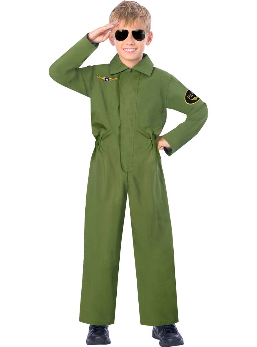 Boys Khaki Green Top Gun Pilot Costume