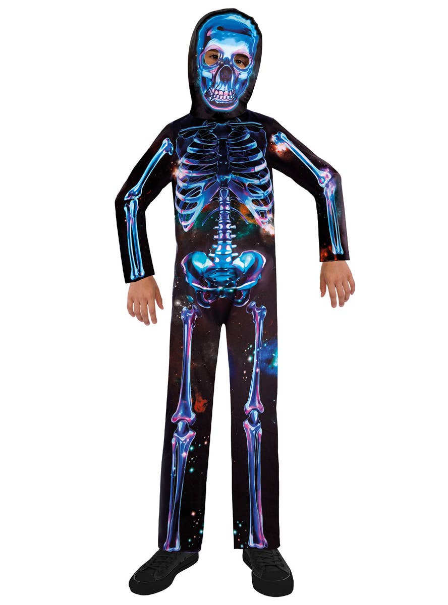 Image of Neon Blue Skeleton Boys Halloween Costume - Main Image