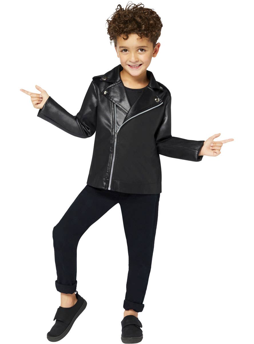 Black Leather Look Boy's Grease T-Birds Costume Jacket Main Image