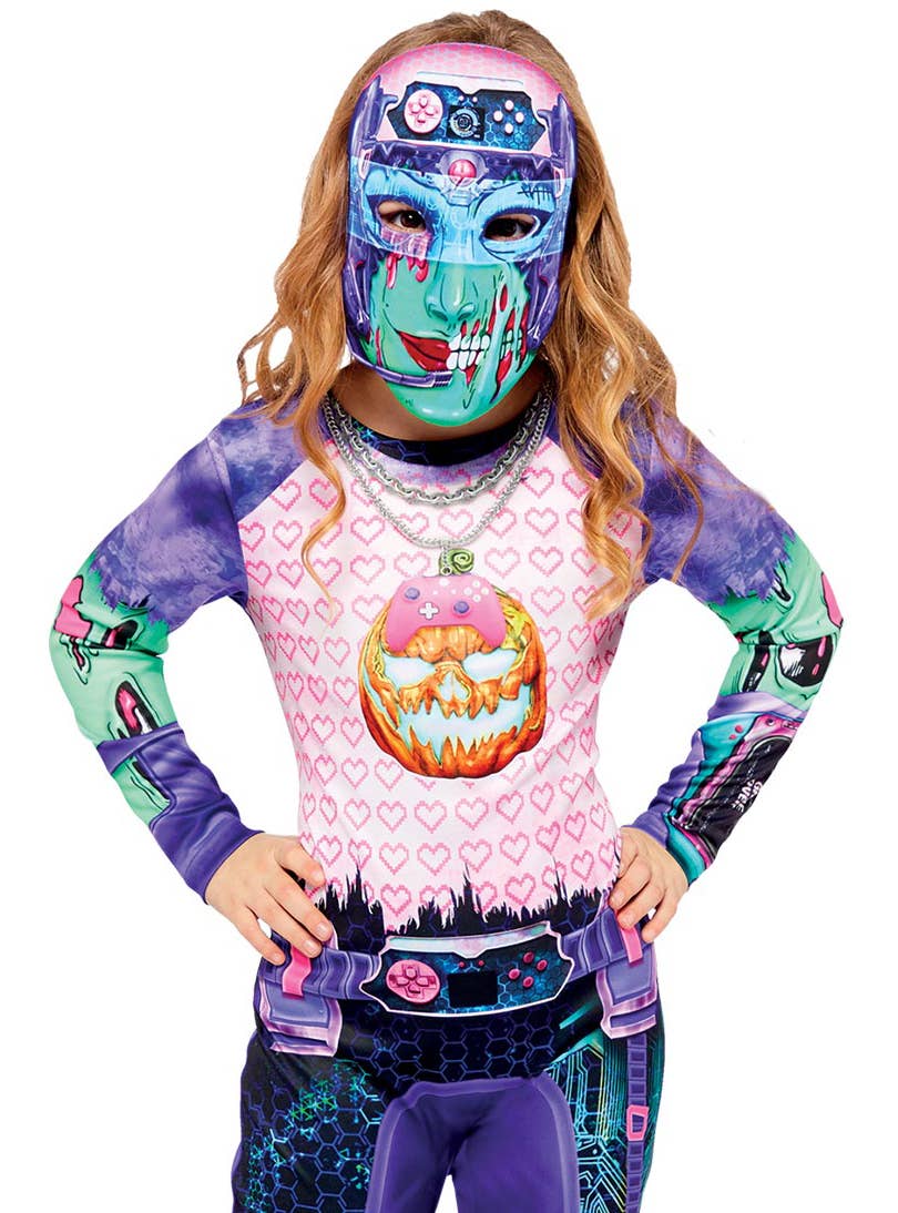 Image of Futuristic Pink and Purple Robot Gamer Girl Costume - Close Image