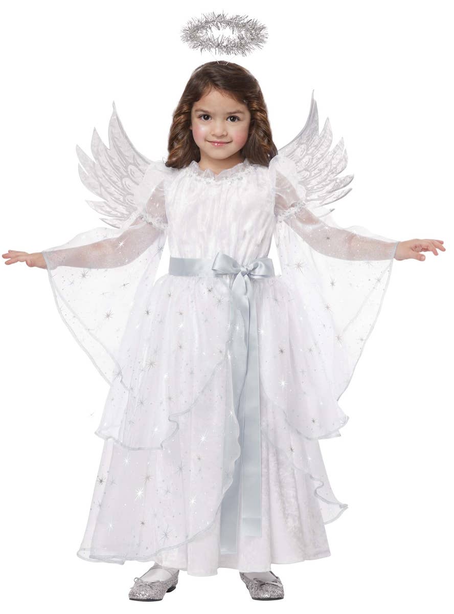 Toddler Girls White Christmas Angel Costume Front Image