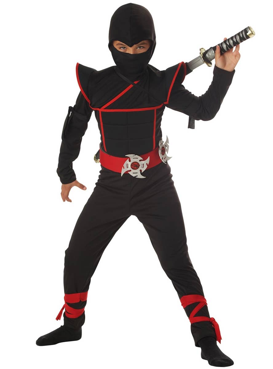 Boy's Black Ninja Fighter International Costume Front Image