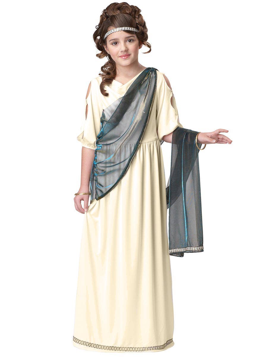 Girl's Cream Roman Emperess Toga Costume - Main Image