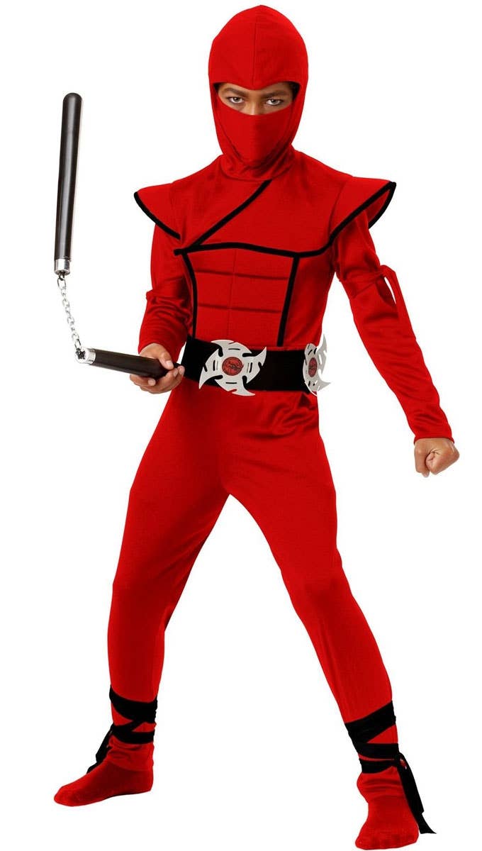 Boys Red Ninja Japanese Warrior Costume Main Image