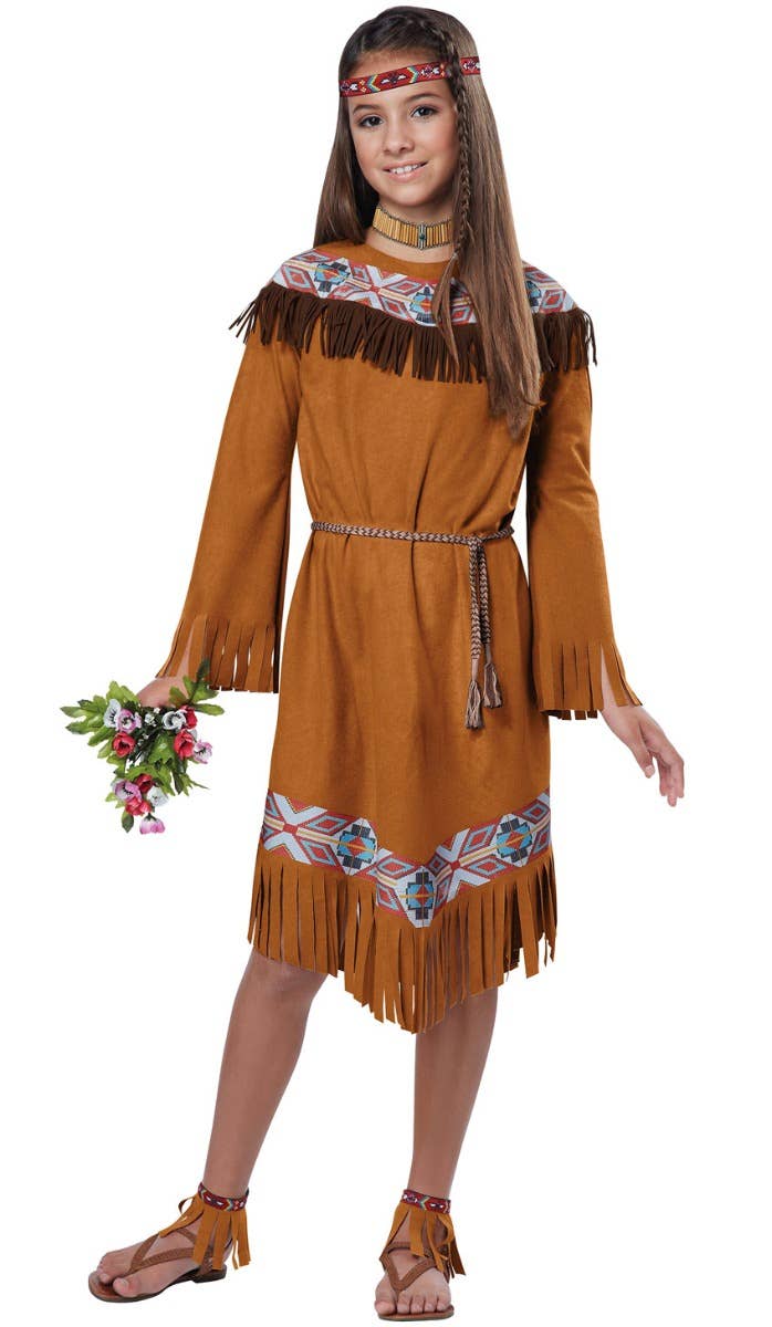 Girls Classic Native American Indian Fancy Dress Costume Main Image