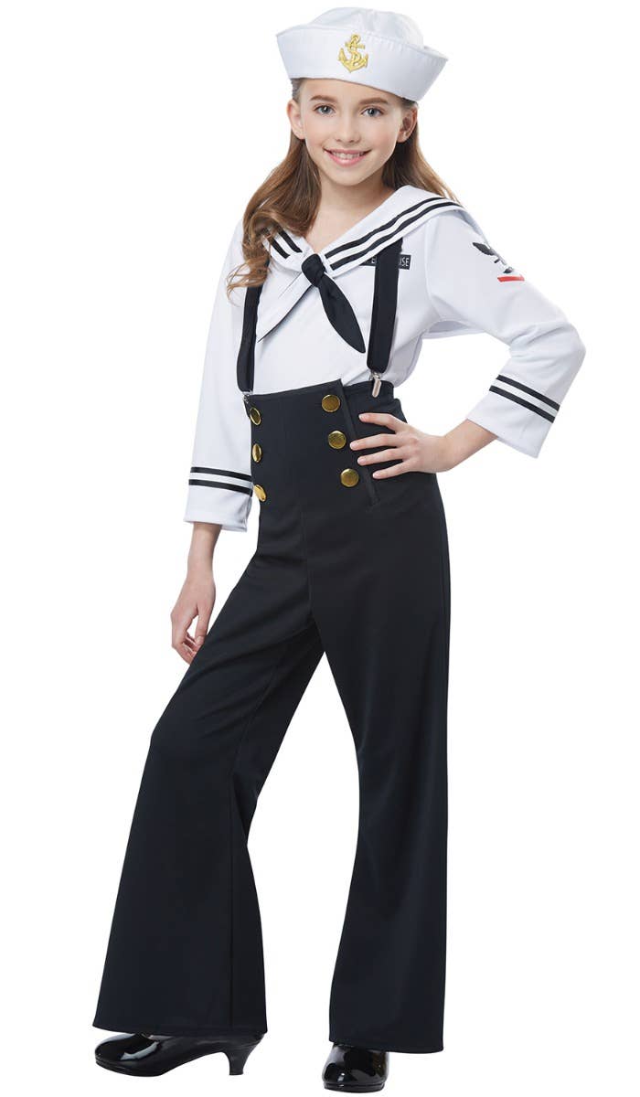 Girls Black Navy Sailor Uniform Fancy Dress Costume Main Image