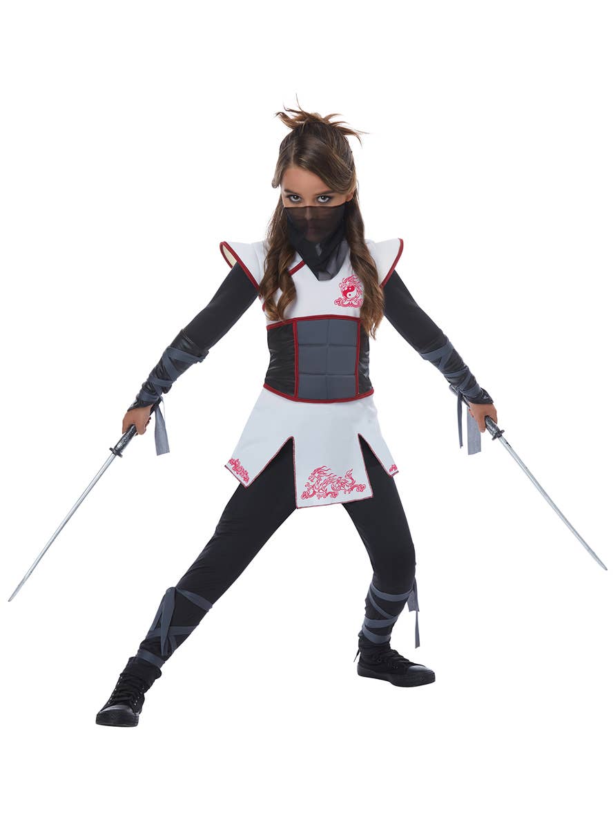 Fearless Ninja Warrior Girls Fancy Dress Halloween and Bookweek Costume Mask On Image