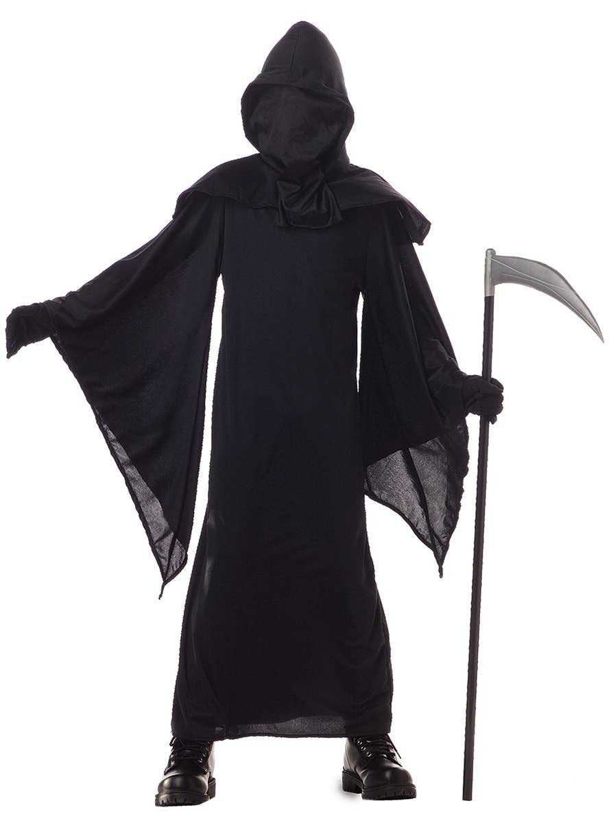 Grim Reaper Boy's Black Death Halloween Costume Robe Front