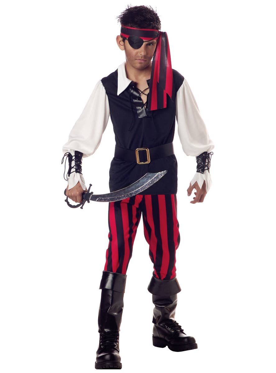 Pirate Boy's Black and Red Buccaneer Book Week Costume Front Image
